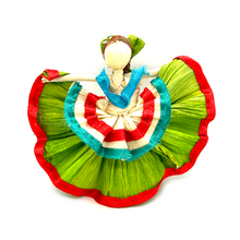 Load image into Gallery viewer, Handmade Mexican Corn Husk Tamal Folklorico Dancer Doll Art & Decor Mexico LA Green