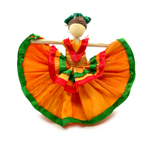 Load image into Gallery viewer, Handmade Mexican Corn Husk Tamal Folklorico Dancer Doll Art & Decor Mexico LA Orange