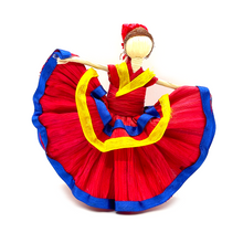 Load image into Gallery viewer, Handmade Mexican Corn Husk Tamal Folklorico Dancer Doll Art & Decor Mexico LA Red
