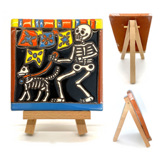 Load image into Gallery viewer, Mexican Handmade Clay Tile and Stand - Dog - Papel Picado and Leash Tile Mexico