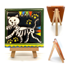 Load image into Gallery viewer, Mexican Handmade Clay Tile and Stand - Gato, Cat Feliz Tile Mexico
