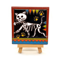 Load image into Gallery viewer, Mexican Handmade Clay Tile and Stand - Gato, Cat Feliz Tile Mexico
