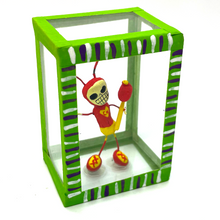 Load image into Gallery viewer, Handmade Window Shadow Box Nicho - See Through Series  - Chapulin Colorado Shadow Boxes Mexico CC Green