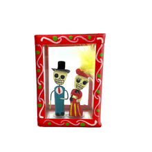 Load image into Gallery viewer, Handmade Window Shadow Box Nicho - See Through Series  - Catrin y Catrina Shadow Boxes Mexico CC Red