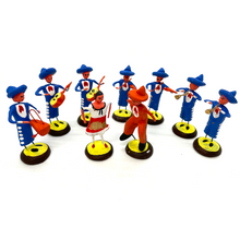 Load image into Gallery viewer, Handmade Mexican Mini 9 Piece Mariachi Los Tecolotes Set Art & Decor Mexico Blue Zapopan