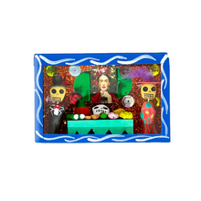 Load image into Gallery viewer, Handmade Window Shadow Box Nicho - Catrín y Catrina Ofrenda Shadow Boxes Mexico CC Blue Wood Box