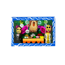 Load image into Gallery viewer, Handmade Window Shadow Box Nicho - Novios Ofrenda Shadow Boxes Mexico CC Blue Wood Box