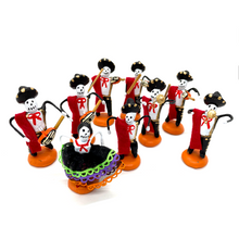 Load image into Gallery viewer, Handmade Mexican Mini 9 Piece Mariachi Nuevo Tecalitlán 1972 Set Art & Decor Mexico Black Charro + Red Sash