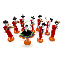 Load image into Gallery viewer, Handmade Mexican Mini 9 Piece Mariachi Nuevo Tecalitlán 1972 Set Art & Decor Mexico Calaca Red Sash