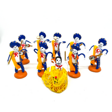 Load image into Gallery viewer, Handmade Mexican Mini 9 Piece Mariachi Nuevo Tecalitlán 1972 Set Art & Decor Mexico Blue Charro + Orange Sash