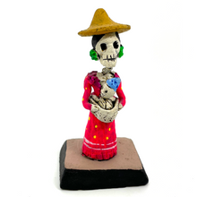 Load image into Gallery viewer, Handmade Mexican Catrina Figurine - Catrina Hortencia Spring Neck Art & Decor Muertolandia.com Con Nene