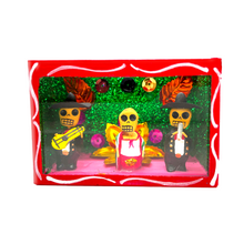Load image into Gallery viewer, Handmade Window Shadow Box Nicho  - Dos Mariachis Locos Con La China Poblana Shadow Boxes Mexico CC Red Wood Box