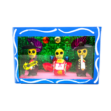 Load image into Gallery viewer, Handmade Window Shadow Box Nicho  - Dos Mariachis Locos Con La China Poblana Shadow Boxes Mexico CC Blue Wood Box