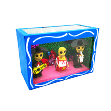 Load image into Gallery viewer, Handmade Window Shadow Box Nicho  - Dos Mariachis Locos Con La China Poblana Shadow Boxes Mexico CC