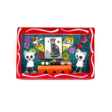 Load image into Gallery viewer, Handmade Window Shadow Box Nicho - Lovely Cats - Gatos Amorosos Shadow Boxes Mexico CC Crown Red
