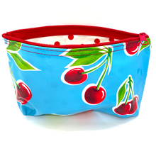 Load image into Gallery viewer, Handmade Mexican Oil Cloth - Large Pouch Totes & Purses Muertolandia.com Lt Blue Cherries