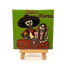 Load image into Gallery viewer, Mexican Handmade Clay Tile and Stand - Amor Eterno Tile Mexico Green