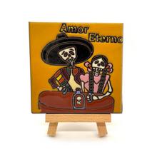 Load image into Gallery viewer, Mexican Handmade Clay Tile and Stand - Amor Eterno Tile Mexico Orange