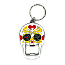 Load image into Gallery viewer, Metal Calavera Bottle Opener & Keychain Llavero Bar Goods Muertolandia.com White