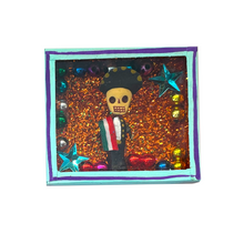Load image into Gallery viewer, Handmade Square Shadow Box Nicho - Mariachi Magnet Shadow Boxes Mexico Teal