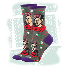 Load image into Gallery viewer, Women's Frida Kahlo "Portrait" Socks Socks SockSmith Heather Grey