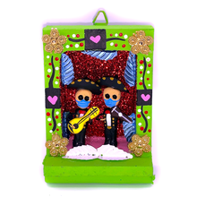 Load image into Gallery viewer, Handmade Shadow Box Nicho - Mariachi Cubrebocas Shadow Boxes Mexico CC Green Wood Box