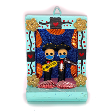 Load image into Gallery viewer, Handmade Shadow Box Nicho - Mariachi Cubrebocas Shadow Boxes Mexico CC Light Blue Wood Box