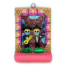 Load image into Gallery viewer, Handmade Shadow Box Nicho - Mariachi Cubrebocas Shadow Boxes Mexico CC Pink Wood Box