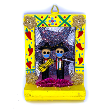 Load image into Gallery viewer, Handmade Shadow Box Nicho - Mariachi Cubrebocas Shadow Boxes Mexico CC Yellow Wood Box