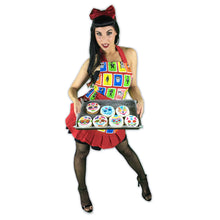 Load image into Gallery viewer, Red Lotería Card Apron Apron Mariachi Los Muertos