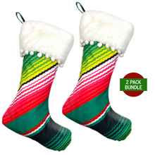 Load image into Gallery viewer, Mexican Christmas Serape Style Stocking - Bota Navideña Holiday Decor Muertolandia.com Riviera Green x 2