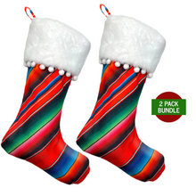 Load image into Gallery viewer, Mexican Christmas Serape Style Stocking - Bota Navideña Holiday Decor Muertolandia.com Tapatio Orange x 2