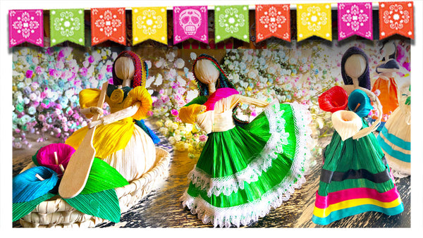 mexican handmade corn husk folklorico dancer dolls