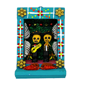 Handmade Shadow Box Nicho - Mariachi Shadow Boxes Mexico CC Teal Wood Box