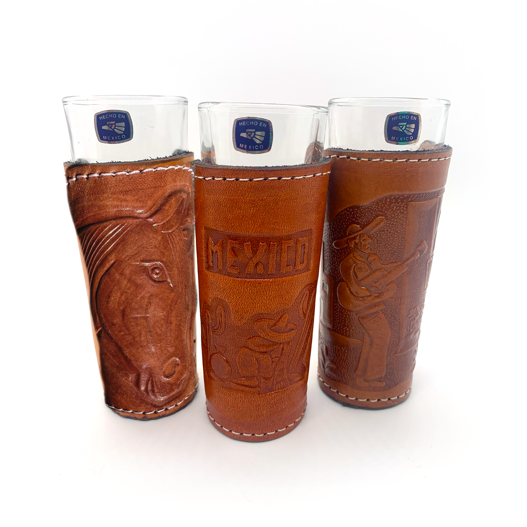 Handmade Mexican Leather Tequila Shot Glass (3-Pack) Bar Goods Mexico Group 2  