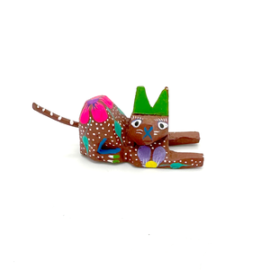 Handmade Mexican Mini Lucky Alebrijes Art & Decor Mexico Gato A  