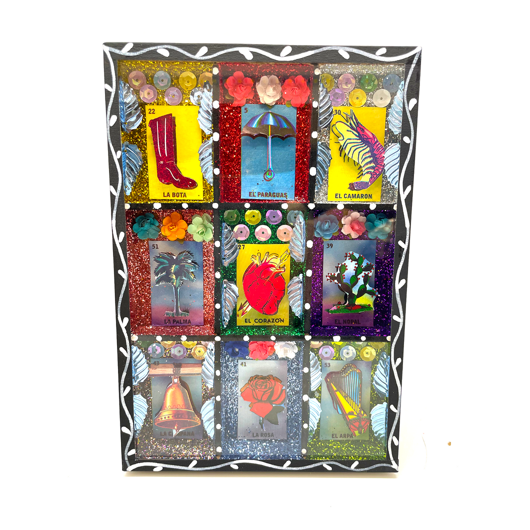 Handmade Framed 3D Loteria Art Piece Art & Decor Mexico Black Wood Box  