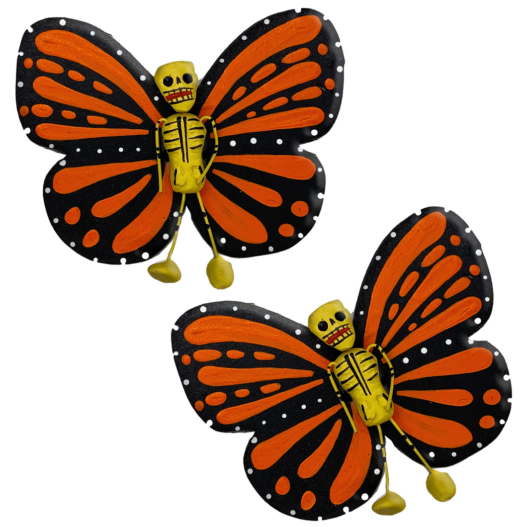 Handmade Jumbo Mariposa Butterfly Magnets (Calaca 2 Pack) Art & Decor Mexico Calaca Orange/Orange  