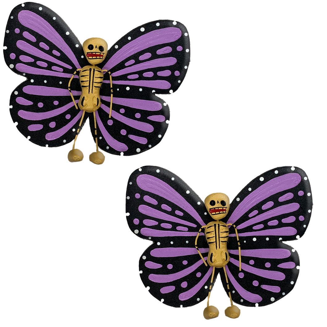 Handmade Jumbo Mariposa Butterfly Magnets (Calaca 2 Pack) Art & Decor Mexico Calaca Purple  