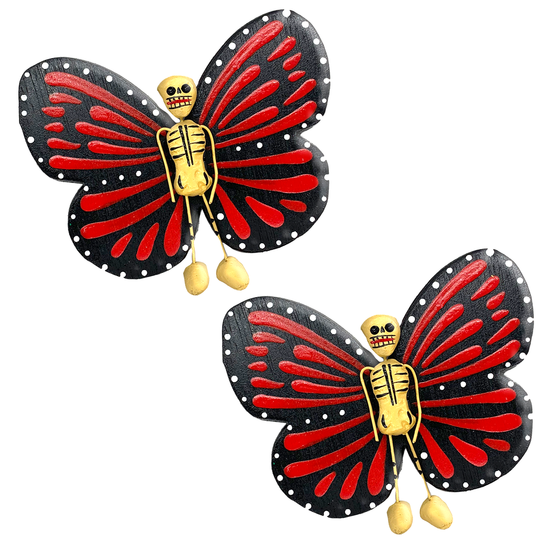 Handmade Jumbo Mariposa Butterfly Magnets (Calaca 2 Pack) Art & Decor Mexico Calaca Red  