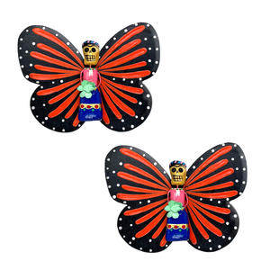 Handmade Jumbo Mariposa Butterfly Magnets (Frida Full Body 2 Pack) Art & Decor Mexico Orange/Orange