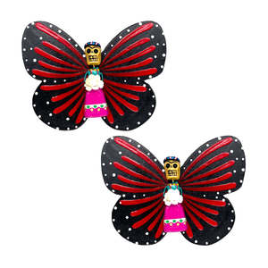 Handmade Jumbo Mariposa Butterfly Magnets (Frida Full Body 2 Pack) Art & Decor Mexico Red/Red