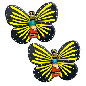 Handmade Jumbo Mariposa Butterfly Magnets (Frida Full Body 2 Pack) Art & Decor Mexico Yellow/Yellow