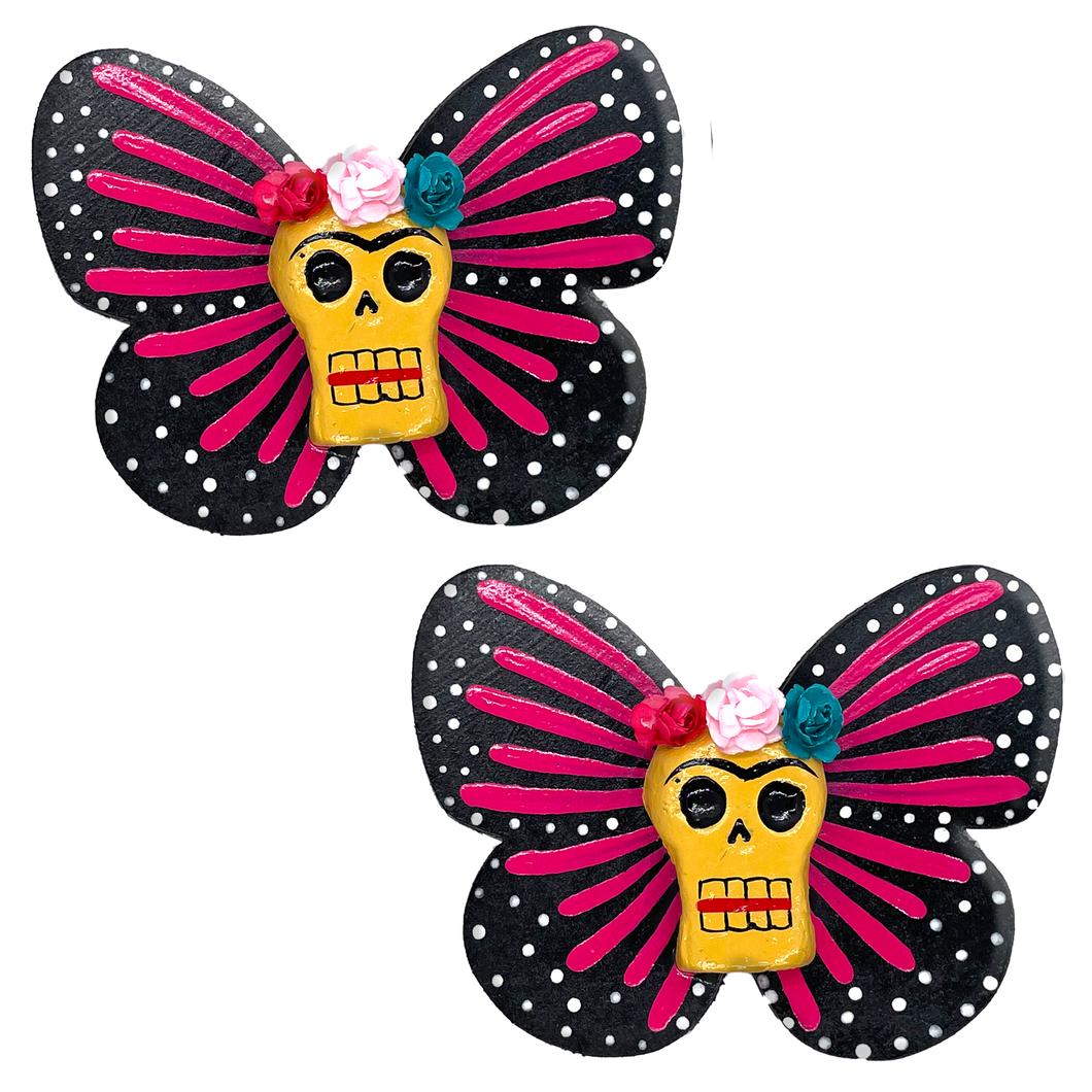 Handmade Jumbo Mariposa Butterfly Magnets (Frida Head 2 Pack) Art & Decor Mexico Pink