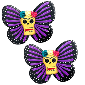 Handmade Jumbo Mariposa Butterfly Magnets (Frida Head 2 Pack) Art & Decor Mexico Purple