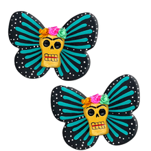 Load image into Gallery viewer, Handmade Jumbo Mariposa Butterfly Magnets (Frida Head 2 Pack) Art &amp; Decor Mexico Teal