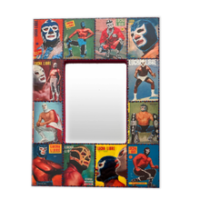 Load image into Gallery viewer, Handmade Mexican Mirror - Luchadores, Mexican Wrestlers, Lucha Libre Art &amp; Decor Mexico Vintage Trading Cards 6  