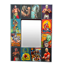 Load image into Gallery viewer, Handmade Mexican Mirror - Luchadores, Mexican Wrestlers, Lucha Libre Art &amp; Decor Mexico Vintage Trading Cards 7  