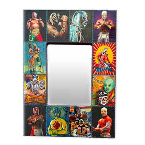 Handmade Mexican Mirror - Luchadores, Mexican Wrestlers, Lucha Libre Art & Decor Mexico Vintage Trading Cards 7  