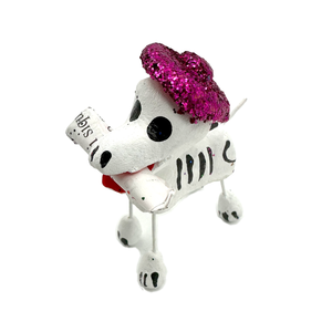 Handmade Mexican Pets - Dog Art & Decor Muertolandia.com Magenta Hat With Newspaper  